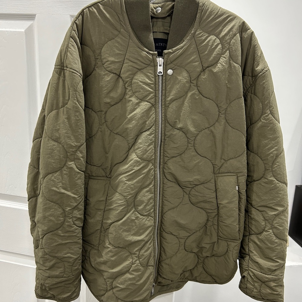 AllSaints Jiro Olive Green Quilted Bomber Jacket XS